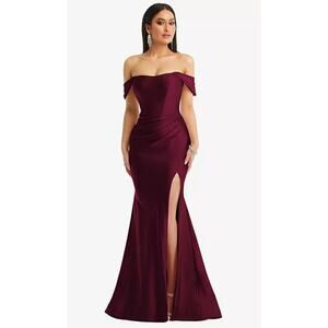 2854 C&S CS101 Off-the-Shoulder Corset Stretch Satin Mermaid Dress Slight Train